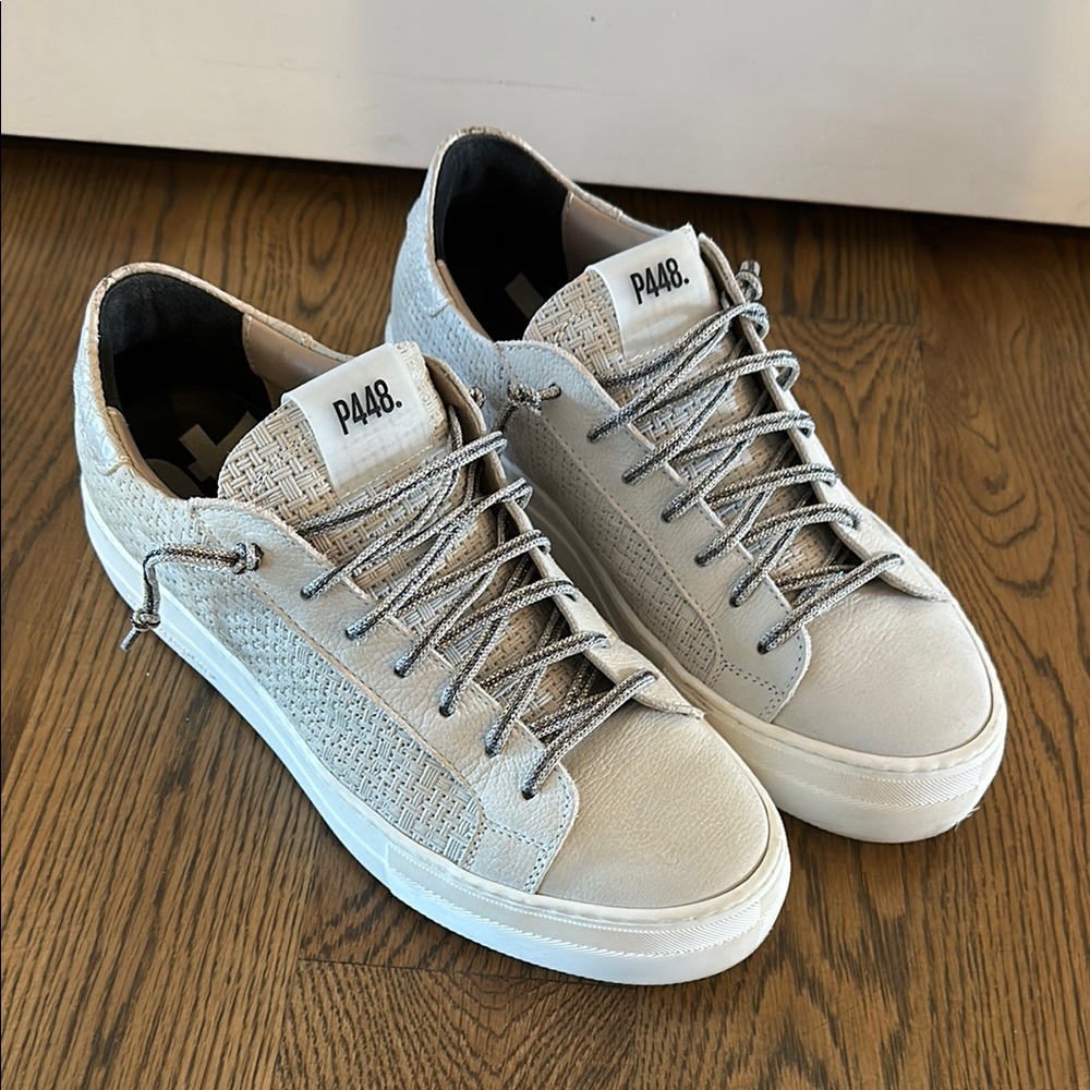 P448 Gray and White Sneakers with Suede Upper and Minimalist Design